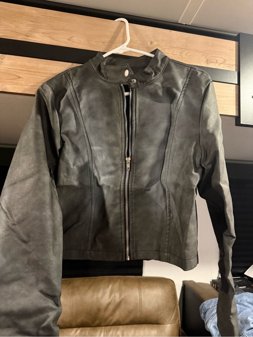 Classic Washed Out Women's Leather Jacket - Sleek Zip Front